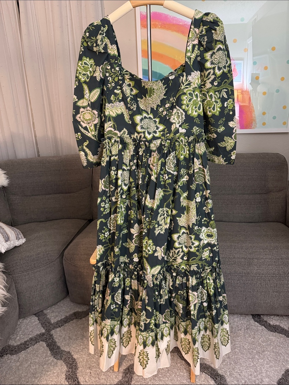 Cara Cara Black & Green Floral Tiered Midi Dress